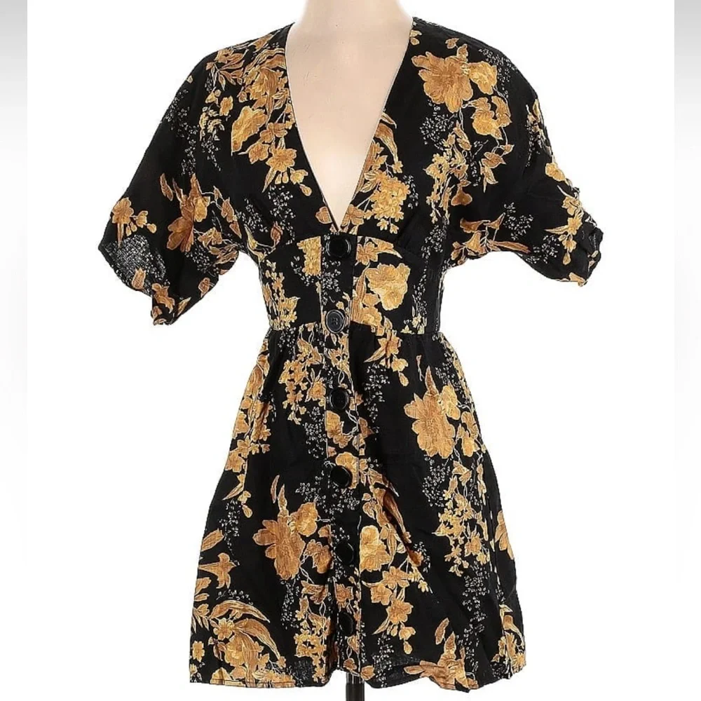 NWOT Reformation Ty Plunge V Neck Kimono Sleeve Floral Linen Mini - Size 2 - Picture 5 of 11